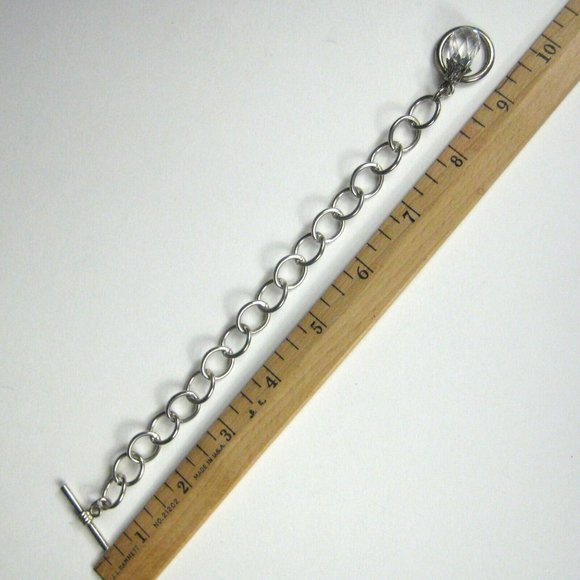 Metal Silvertone Chain Bracelet Size 9 inch Toggle Clasp Jewelry Rhinestone - Picture 6 of 6